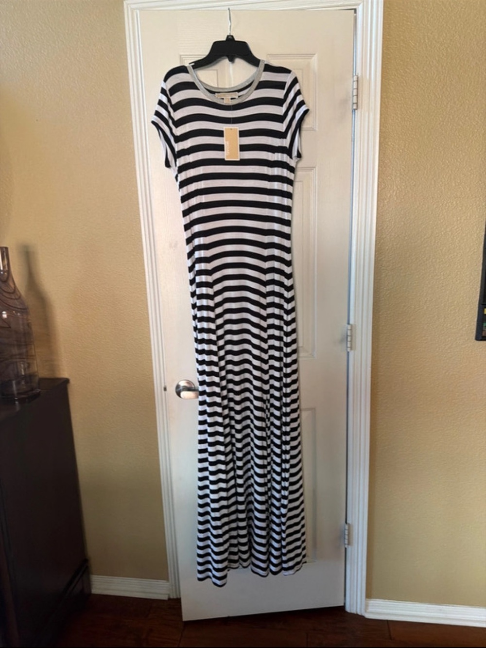 Michael Kors Black & White Striped Maxi Dress